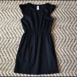 Casual mini Black Dress, M,  Double Ruffle Sleeve